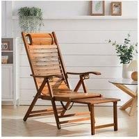 Bamboo Foldable Recliner Lounge Chair with Retractable Footrest
