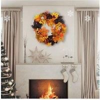 Halloween Prelit Wreath Autumn Maple Leaf with Berries for Front Door Decoration
