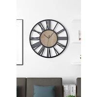 Metal Wood Decorative Wall Clock with Roman Numerals