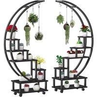 2pcs Half-Moon-Shaped Plant Stand Display Shelf with Wheels