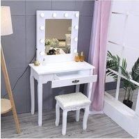 Vanity Dressing Table with LED Lights Mirror White
