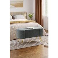 Grey Polar Fleece Oval Accent Bench with Gold Metal Legs Bedroom Bed End Stool