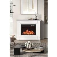 Electric Fireplace with White Wooden Mantel