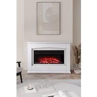 Electric Fireplace with White Wooden Mantel