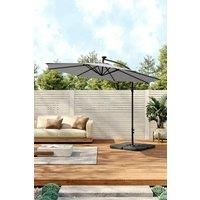 Outdoor 32 LED Lighted Patio Umbrella with Crank Lift System, 2 Bases Set