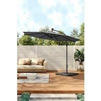 Outdoor 32 LED Lighted Patio Umbrella with Crank Lift System, 2 Bases Set