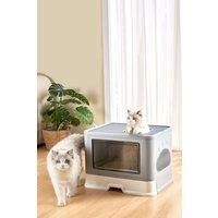Enclosed Folding Plastic Cat Litter Box with Scoop