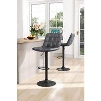 2Pcs Set Grey Grid PU Leather Upholstered Swivel Bar Stool Adjustable Height