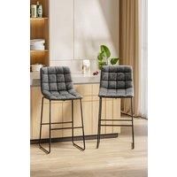2Pcs Grey Tufted Faux Leather Counter Height Bar Stool