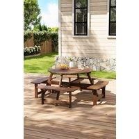 8-Person Round Wood Picnic Table and Bench Set