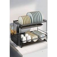 2-Tier Dish Drainer Rack Drying Rack with Drainboards & Kitchenware Holder