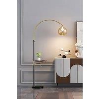 Modern Adjustable Arc Floor Lamp with Wood Tray