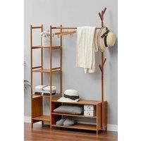 Bamboo Clothes Rack with Open Storage Shelves