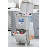 38L White Double-Layer Recycling Bin Three-Compartment Trash Can Kitchen with Wheels