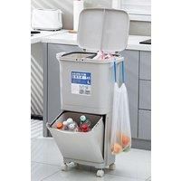 45L White Double-Layer Recycling Bin Three-Compartment Trash Can with Wheels