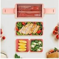 Stylish Plastic Pink Bento Lunch Box with Cutlery£Container with 2 Layer