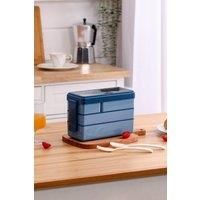 Mindful Plastic Blue Bento Lunch Box with Tableware 3-Layer