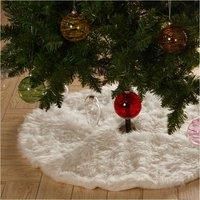 Livingandhome 122Cm Snow White Plush Christmas Tree Skirt For Holiday Decoration