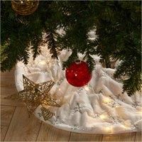 Livingandhome 90Cm Silver Sequin Snowflake Faux Fur Christmas Tree Skirt
