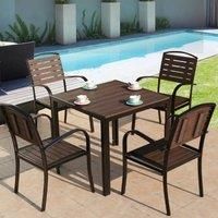 LivingandHome Living and Home Set of 4 Outdoor Patio Seating Garden Dining Armchairs, Brown