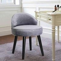 Livingandhome Modern Velvet Dressing Table Stool With Solid Wood Legs Grey