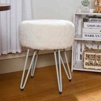 LivingandHome Living and Home Round Soft Plush Footstool With V-shaped Metal Legs White