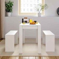 LivingandHome Living and Home Modern Dining Room Table And Benches Set 3 Piece White