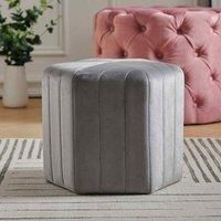 LivingandHome Living and Home Minimal Hexagonal Velvet Footstool Ottoman With Stripes Grey