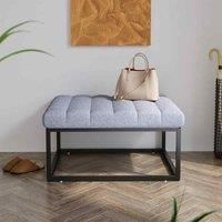 LivingandHome Living and Home Square Linen Footstool With Metal Frame Grey