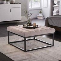 LivingandHome Living and Home Square Linen Footstool With Metal Frame Black