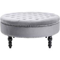 LivingandHome Living and Home Grey Tufted Velvet Round Cocktail Ottoman Grey