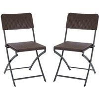 Livingandhome Set of 2 Outdoor Rattan Plastic Folding Chairs Brown