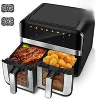 9Qt 8-in-1 Dual Air Fryer XXL with Viewing Window, Double Baskets, Sync Cook & Finish to Bake,