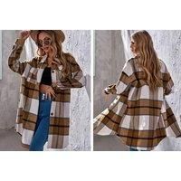 Plaid Print Long Length Jacket In 3 Colours And 5 Sizes - Brown