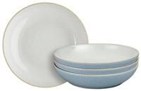 Denby - Elements Blue Pasta Bowls Set of 4 - Dishwasher Microwave Safe Crockery 1050ml 22cm - Blue, White Ceramic Stoneware Tableware - Chip & Crack Resistant