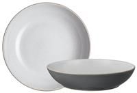 Denby - Elements Fossil Grey Pasta Bowls Set of 4 - Dishwasher Microwave Safe Crockery 1050ml 22cm - Dark Grey, White Ceramic Stoneware Tableware - Chip & Crack Resistant