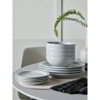 Denby - Dove Grey Dinner Set for 4-12 Piece Ceramic Tableware - Dishwasher & Microwave Safe Crockery - Hand Glazed Stoneware Plate & Bowl Set - Includes 4 x Dinner Plates, Small Plates, Cereal Bowls