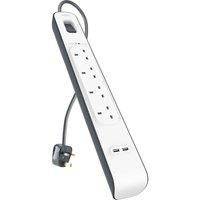 Belkin 4 Socket 2 USB Outlet 2 Meter Surge Strip with 2 USB Ports