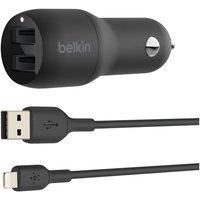 Belkin Dual USB Car Charger 24W + Lightning Cable (Boost Charge Dual Port Car Charger, 2-Port USB Car Charger) iPhone Car Charger, iPad Car Charger, AirPods Car Charger