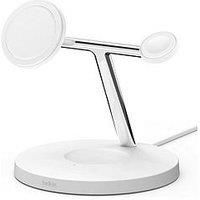 Belkin MagSafe 3-in-1 Wireless Charger, 15W iPhone and Apple Watch Fast Charging, AirPods Charging Station for iPhone 14/14 Plus, 13, 12, Pro, Pro Max, Mini, AppleWatch Series 8, 7, SE, Ultra - White