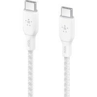Belkin USB Type C to C Cable, 100W Power Delivery USB-IF Certified 2.0 USB C Charger Cable with Double Braided Nylon Exterior for iPhone 15, iPad, MacBook, Samsung Galaxy, Pixel and More -2 m, white