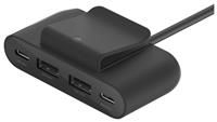 Belkin 4-Port USB Power Extender with built in 2m Cable, 2 USB-C & 2 USB-A Ports, USB Adapter with 30W Output, Fast Charging for iPhone 14 & Samsung Galaxy S23, Eco-Friendly Design & Detachable Clip