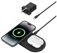Belkin BoostCharge Pro 2-in-1 Wireless Charging Pad with Magnetic Qi2 15W, Fast Charging iPhone Wireless Charger Compatible with iPhone 15 Series, AirPods, MagSafe Enabled Devices - Black
