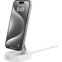 Belkin BoostCharge Pro 15W convertible magnetic wireless charging stand, MagSafe compatible fast Qi2 wireless charger, magnetic fast charger for Apple iPhone 15, 14, 13, 12, AirPods Pro - White