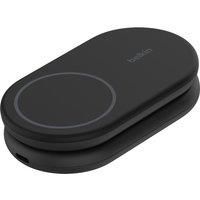 Belkin BoostCharge 2-in-1 magnetic foldable Qi2 charger 15W, MagSafe compatible wireless charger, fast charger for iPhone 16, 15, 14, 13, 12, charging station with non-slip base, PSU Included - Black