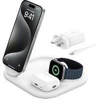 Belkin MagSafe Charger, BoostCharge 3-in-1 Magnetic Foldable Charger with Qi2 15W - MagSafe-Compatible Fast Charger for iPhone 16, 15, Apple Watch, AirPods with Non-Slip Base, PSU Included - White