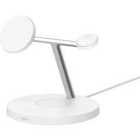 Belkin BoostCharge 3-in-1 Qi2 charger, MagSafe compatible wireless charging station, Qi2 Wireless Charger for Apple iPhone 16 Series, Apple Watch, AirPods with Non-Slip Base, PSU Included - White