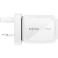 Belkin 3-Port USB-C Plug 70W, Multi-Port GaN Wall Charger with 2x USB-C & 1x USB A Ports, UK and US Plug Tips, Fast Charging for MacBook, iPhone 16, iPad, Samsung Galaxy S25, Google Pixel, etc - White