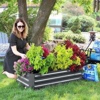 Livingandhome Grey Galvanized Steel Rectangular Raised Garden Bed Planter Box£100cm W x 60cm D x
