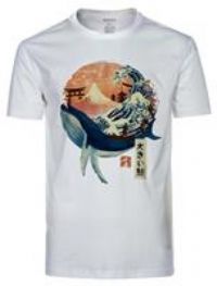 GMYG Japanese Art Kanagawa Whale & Mt. 100% T-Shirt(White-Whale,L)
